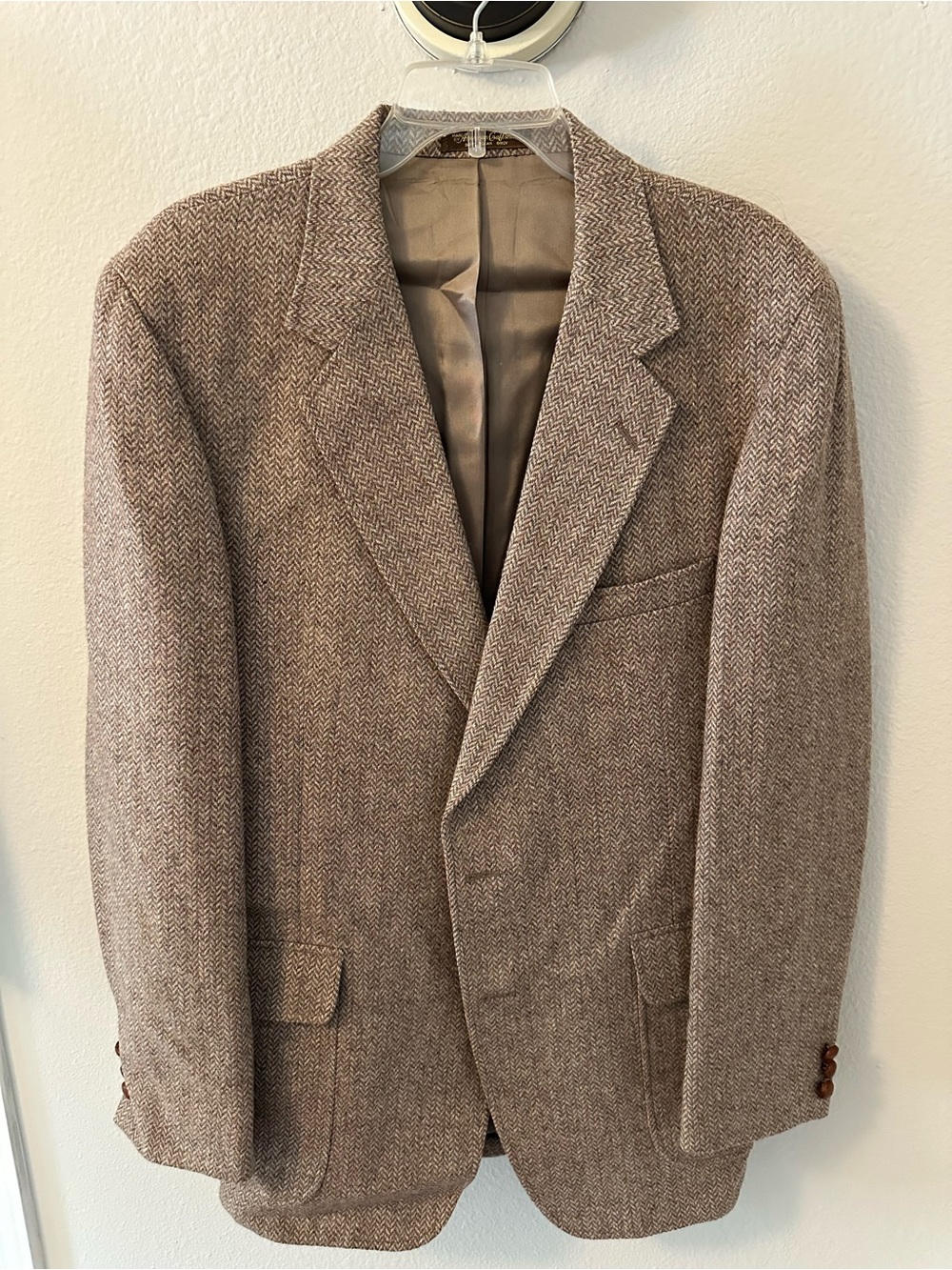 Vintage Garrison Park Men’s Brown Herringbone Wool Blazer